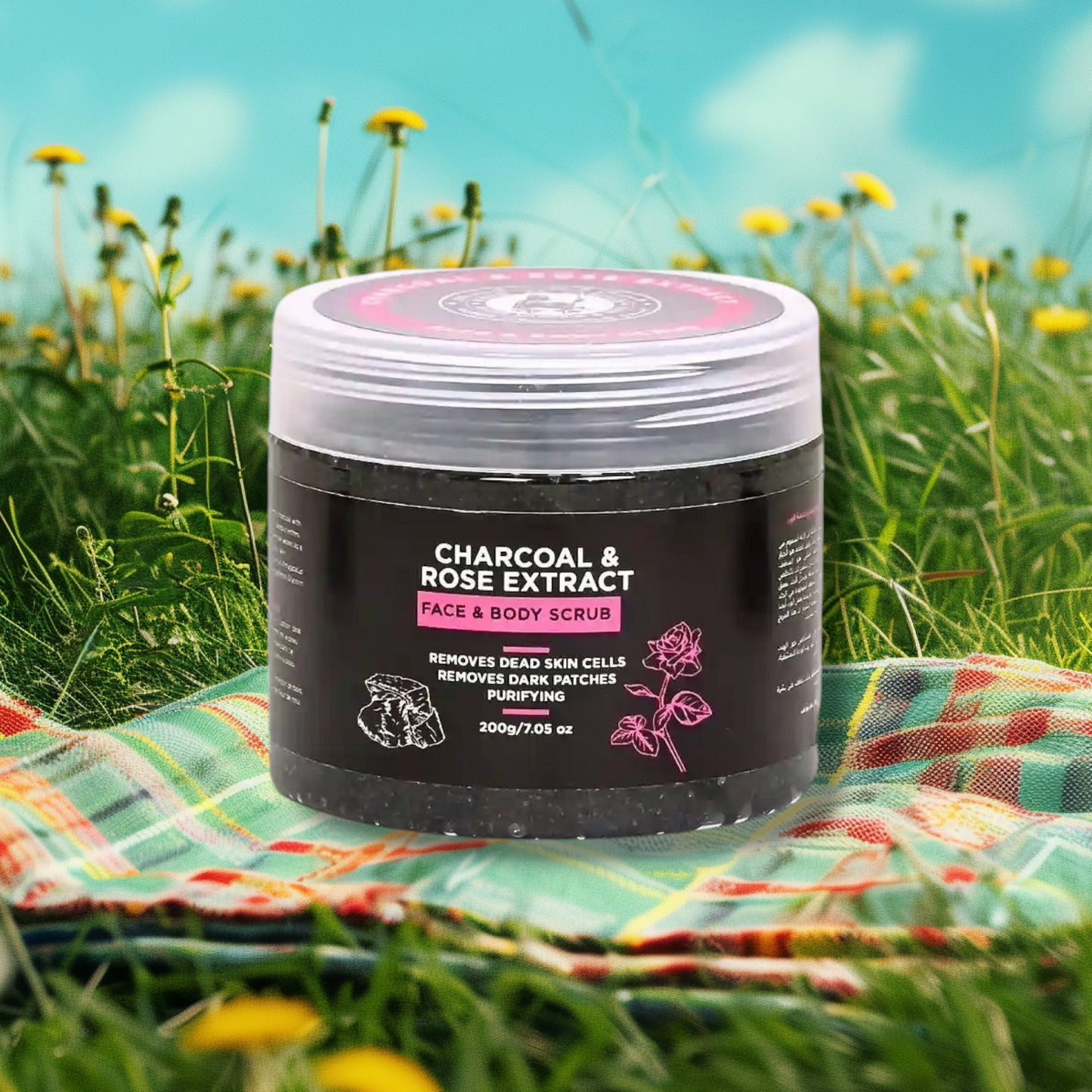 EXFOLIATING SCRUB CHARCOAL & ROSE EXTRACT 7.05Oz